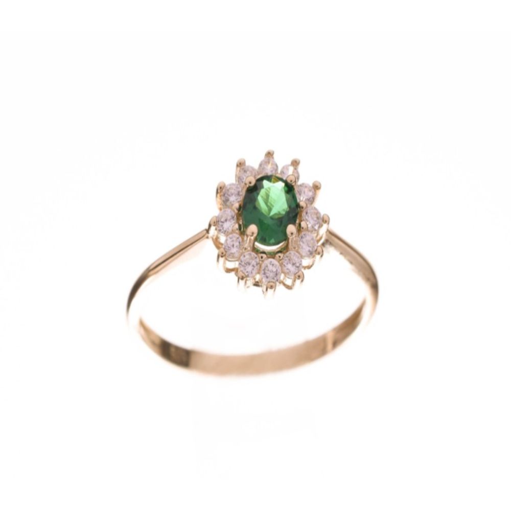 Δακτυλίδι Ροζέτα με πράσινο zirgon, Χρυσό, κ.14, Νο54,Gatsa, RG022