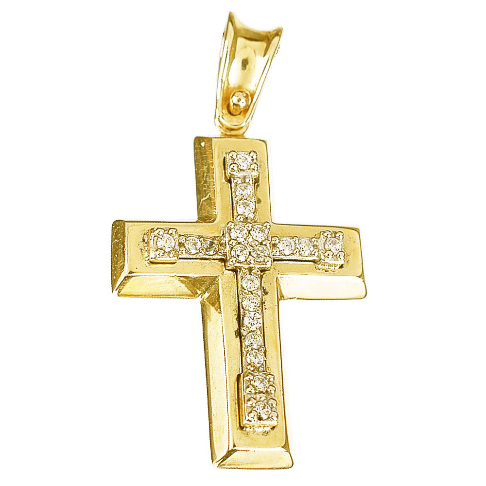 Σταυρός Γυναικείος Δίχρωμος Χρυσός χωρίς αλυσίδα κ14 Gatsa κωδ ΣΤ1254