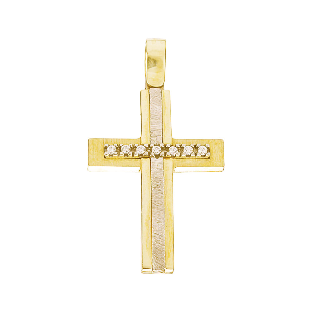 Σταυρός Γυναικείος Δίχρωμος Χρυσός χωρίς αλυσίδα κ14 Gatsa κωδ ΣΤ1148