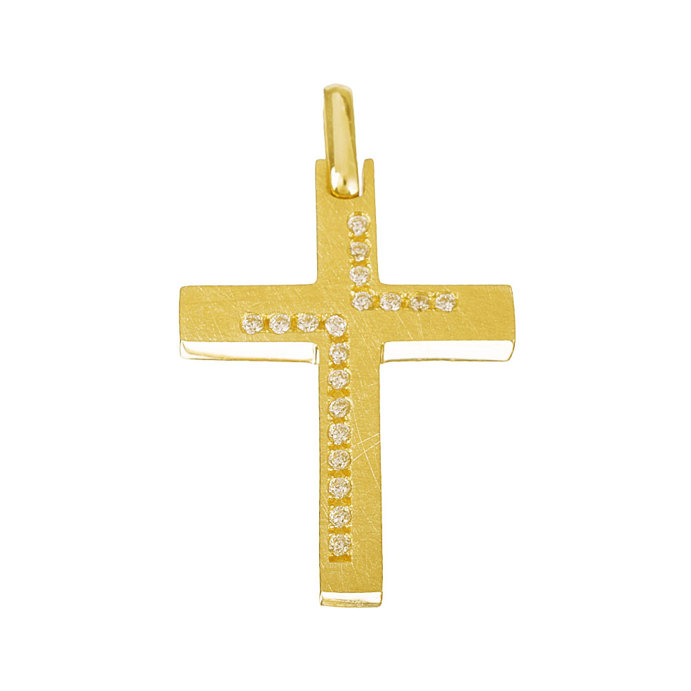 Σταυρός Γυναικείος Χρυσός με Ζιργκόν Διπλής Όψεως χωρίς αλυσίδα κ14 Gatsa κωδ ΣΤ0136