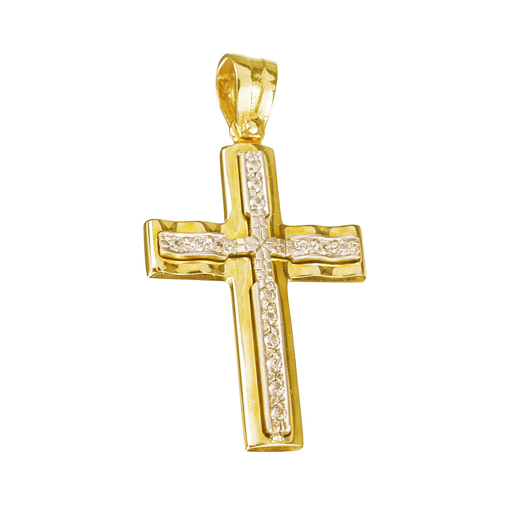 Σταυρός Γυναικείος Δίχρωμος Χρυσός χωρίς αλυσίδα κ14 Gatsa κωδ ΣΤ0101