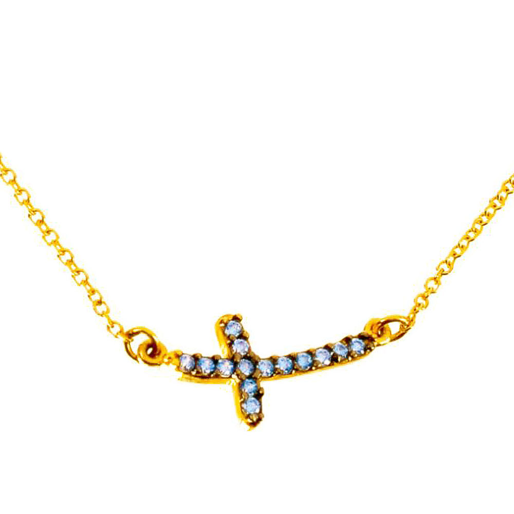 Κολιέ Κίτρινο Χρυσό με σταυρό με πέτρες Ζιργκόν κ14 Gatsa κωδ ΚΛ1187