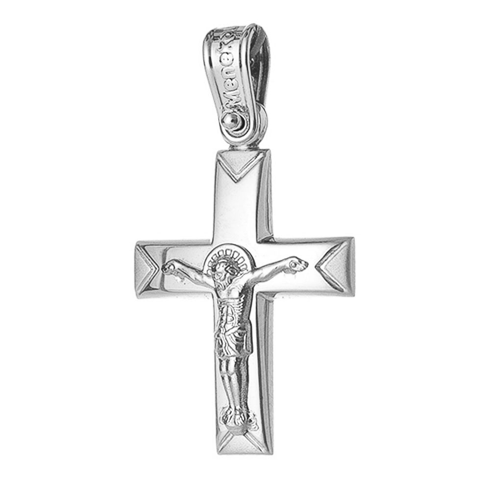 Σταυρός Ανδρικός Λευκόχρυσος με Εσταυρωμένο χωρίς αλυσίδα κ14, Menekou, κωδ.Δ021