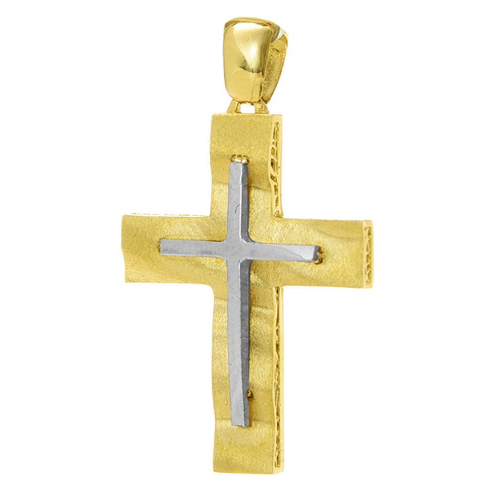 Σταυρός Ανδρικός Δίχρωμος Χρυσός χωρίς αλυσίδα Κ14 GATSA κωδ.ΣΤΧ028