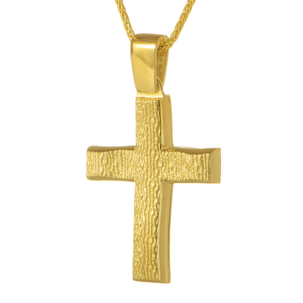 Σταυρός Ανδρικός Κίτρινος Διπλής Όψεως, χωρίς αλυσίδα κ14, GATSA, κωδ ΣΤΔ003