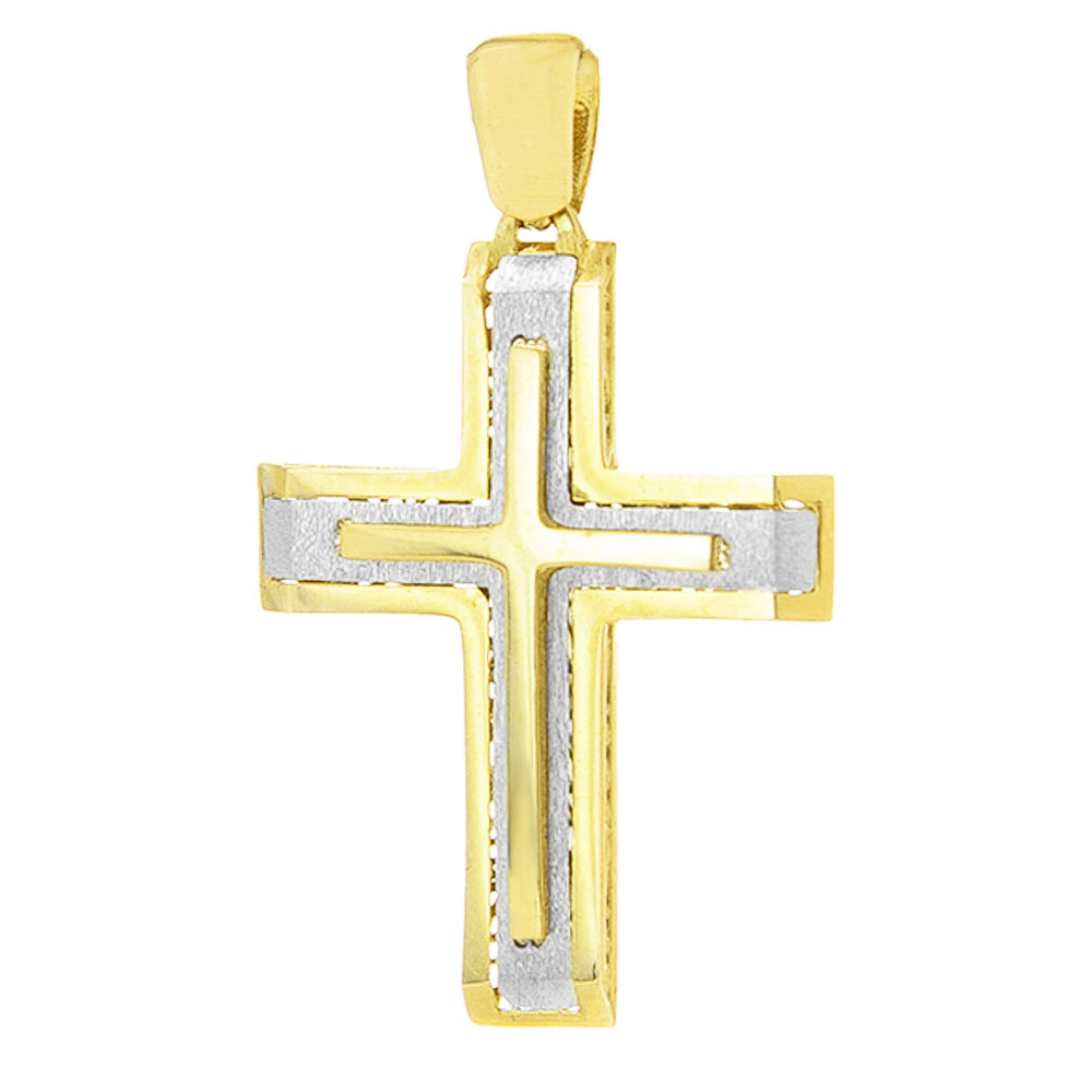 Σταυρός Ανδρικός Δίχρωμος Χρυσός χωρίς αλυσίδα κ.14, Gatsa, κωδ ΣΤ1057