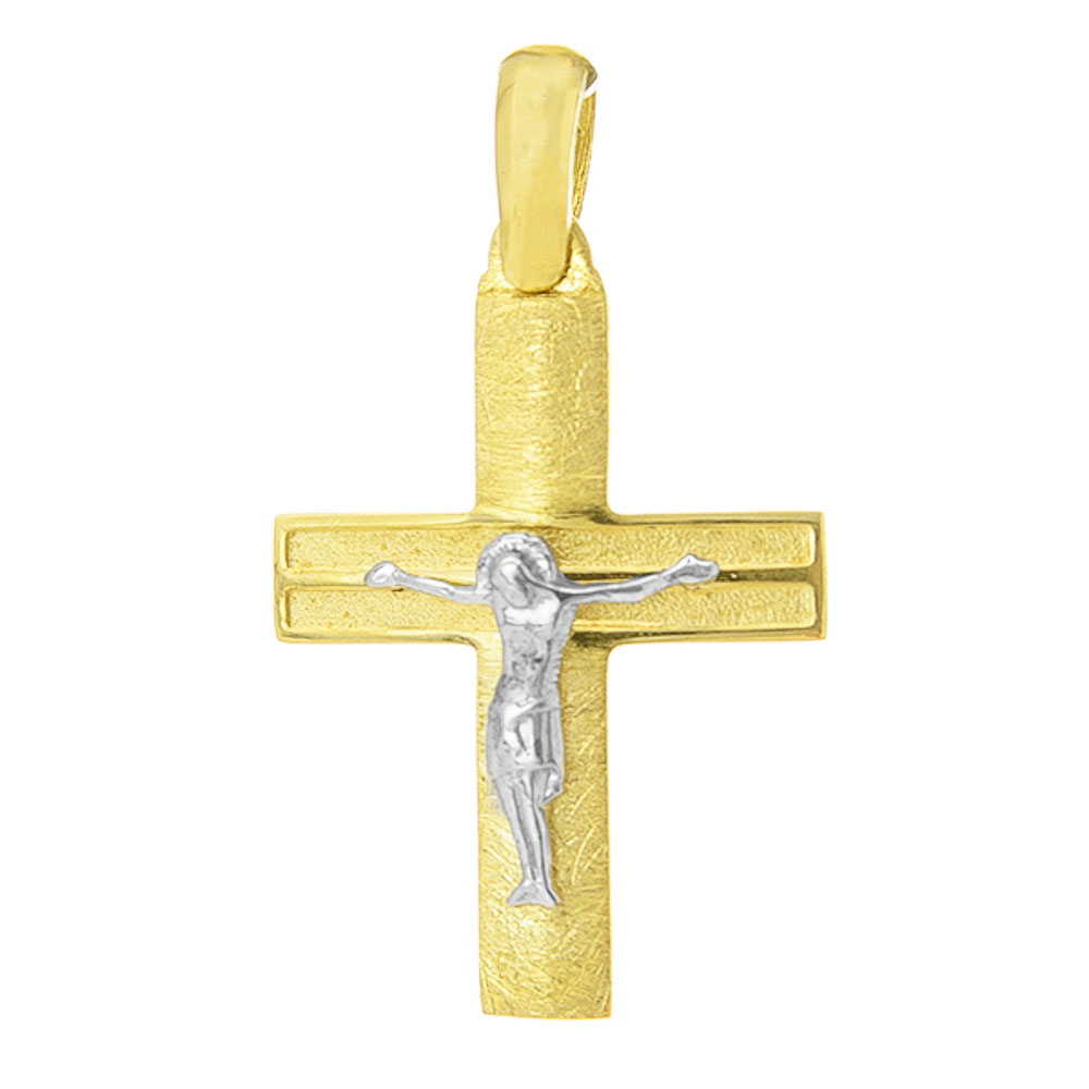 Σταυρός Ανδρικός με εσταυρωμένο Δίχρωμος Χρυσός χωρίς αλυσίδα κ.14, Gatsa κωδ ΣΤΔ048
