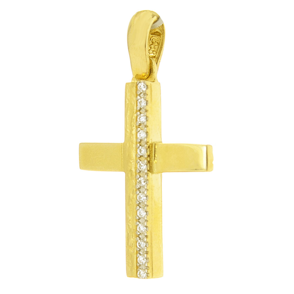 Σταυρός Γυναικείος Διπλής Όψεως σε Κίτρινο Χρυσό χωρίς αλυσίδα κ.14. Gatsa, κωδ.ΣΤ1211