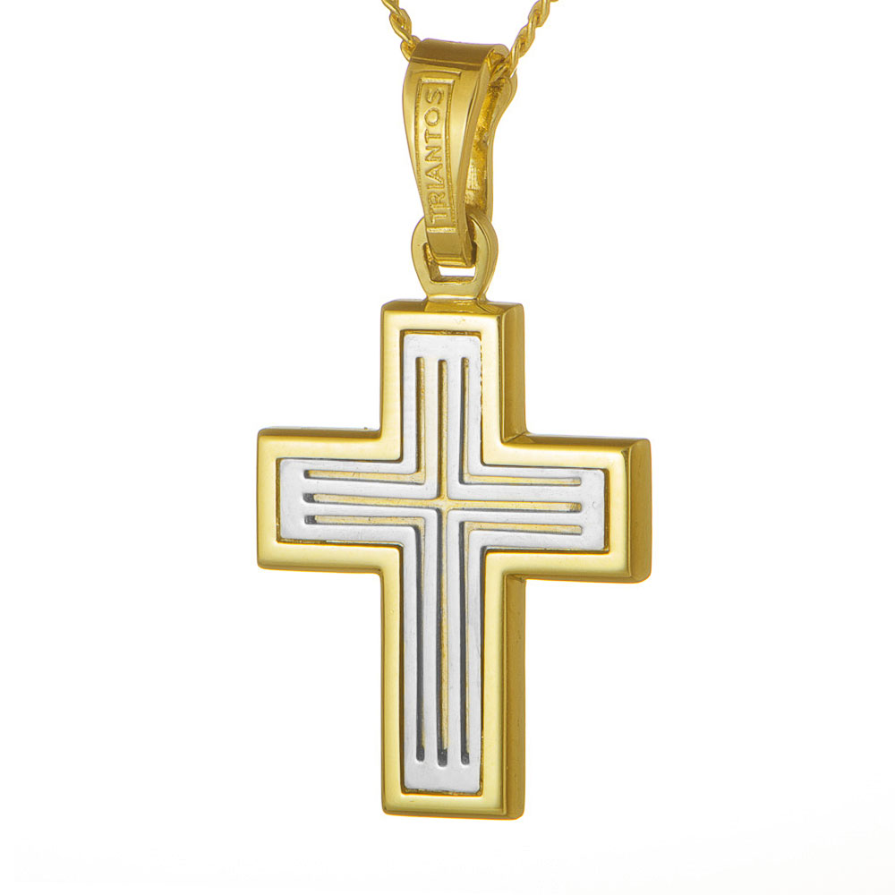 Σταυρός Ανδρικός Δίχρωμος χωρίς αλυσίδα κ14, TRIANTOS, κωδ ΣΤΔ013Τ