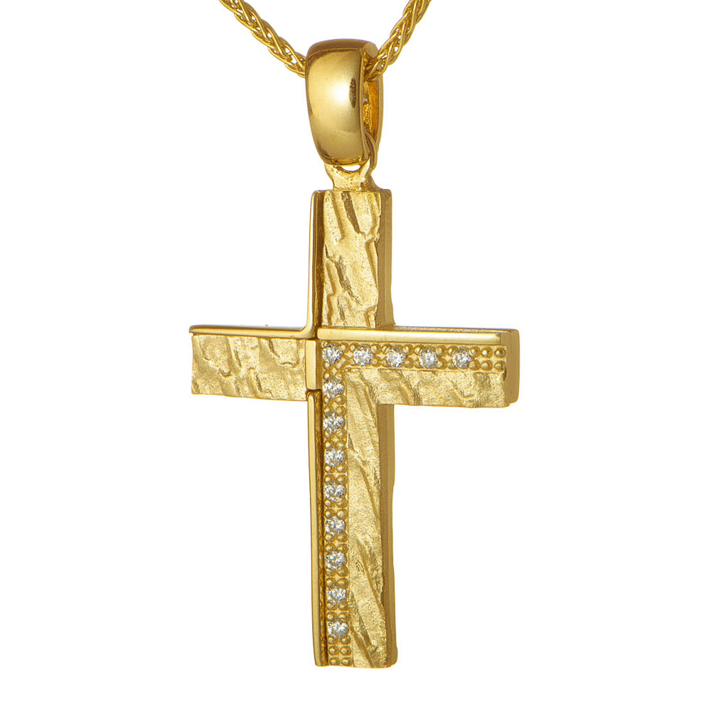 Σταυρός Γυναικείος Διπλής Όψεως σε Κίτρινο Χρυσό χωρίς αλυσίδα κ14, GATSA, κωδ ΣΤΔ015