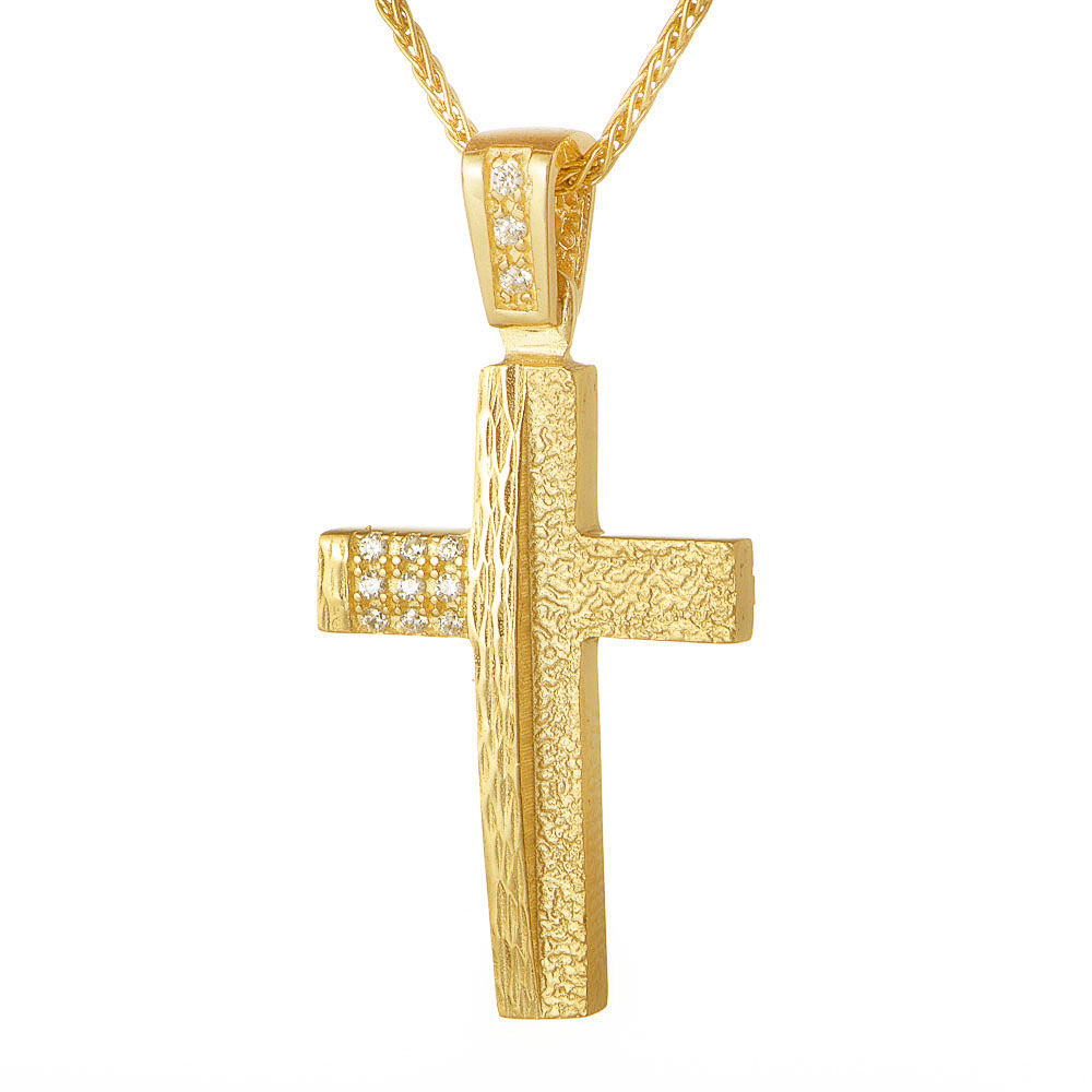 Σταυρός σε Κίτρινο Χρυσό Γυναικείος χωρίς αλυσίδα κ14 Διπλής Όψεως GATSA, κωδ ΣΤΔ016