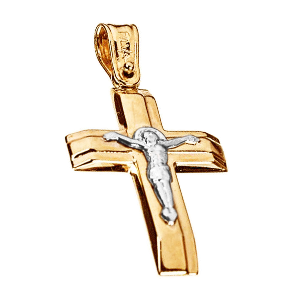Σταυρός Ανδρικός με Εσταυρωμένο Δίχρωμος Χρυσός χωρίς αλυσίδα κ14 Filva κωδ ΣΤ1009