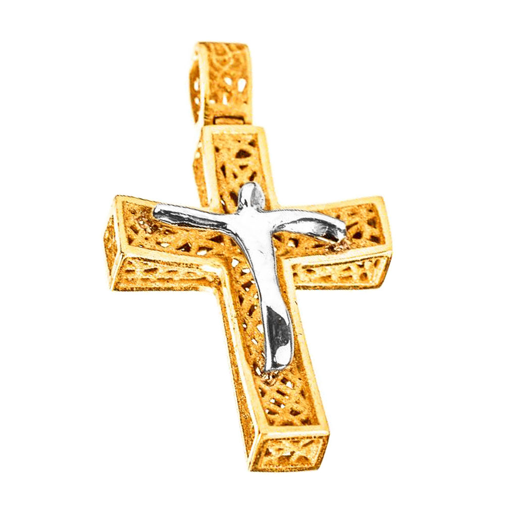 Σταυρός Ανδρικός Χειροποίητος Χρυσός χωρίς αλυσίδα κ14 με Εσταυρωμένο Gatsa κωδ ΣΤ1022