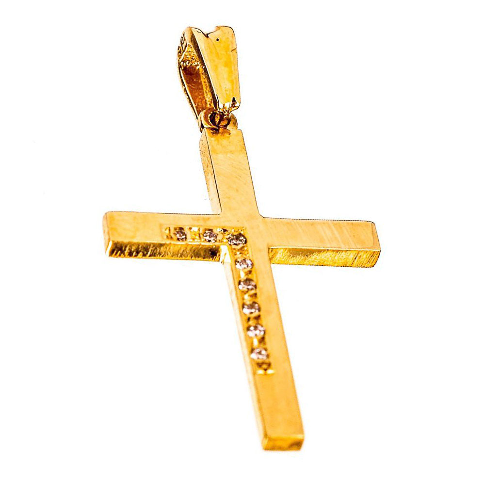 Σταυρός Γυναικείος Κίτρινος Χρυσός χωρίς αλυσίδα κ14 με άσπρα ζιργκόν Gatsa κωδ ΣΤ1126