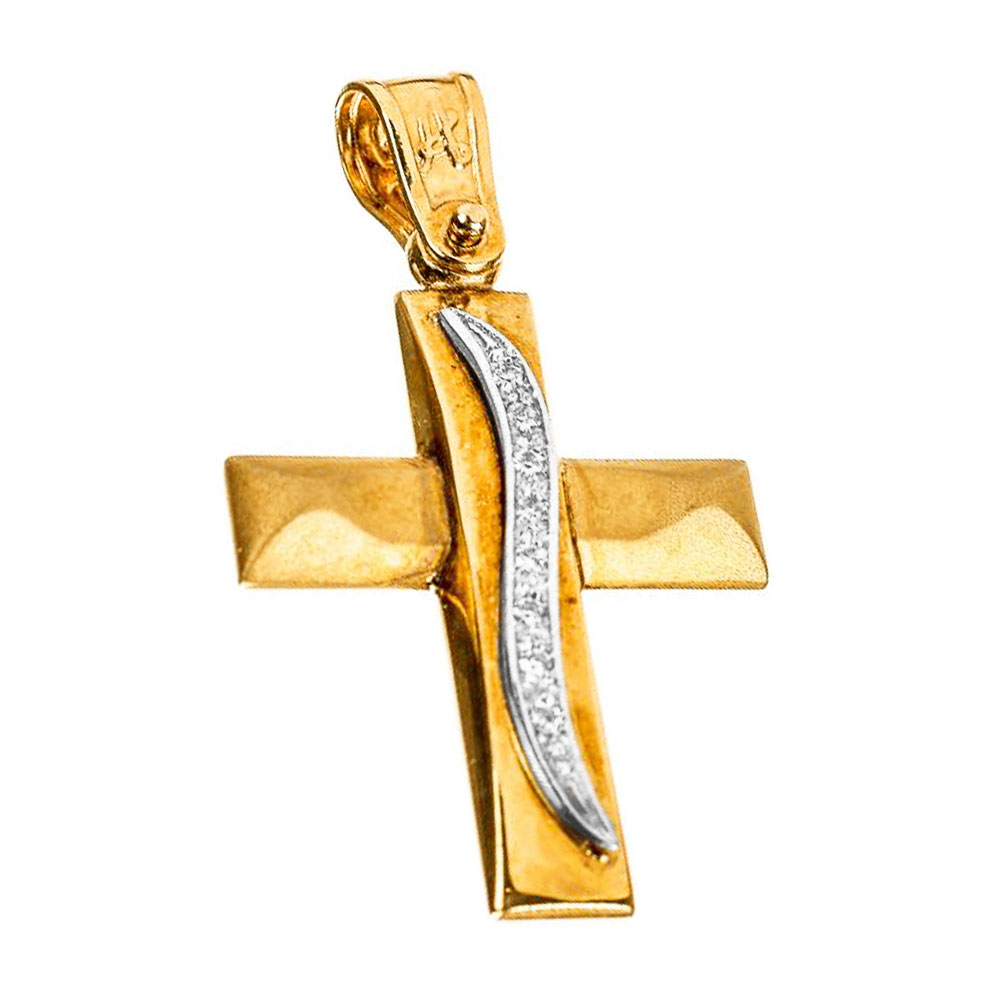 Σταυρός Γυναικείος Δίχρωμος Χρυσός χωρίς αλυσίδα κ14 Gatsa κωδ ΣΤ1131