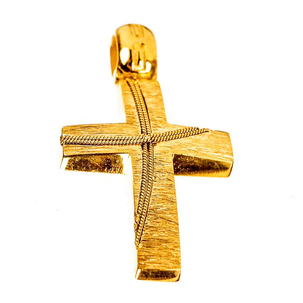Σταυρός Γυναικείος Διπλής Όψεως Κίτρινος Χρυσός χωρίς αλυσίδα κ14 Douvis κωδ ΣΤ1154