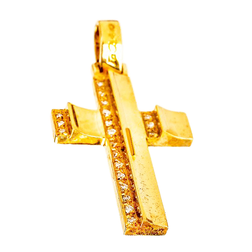 Σταυρός Γυναικείος Κίτρινος Χρυσός χωρίς αλυσίδα με Διαμάντια κ18 FACADORO κωδ ΣΤ1163