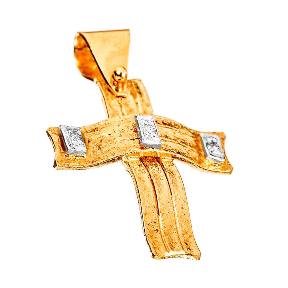 Σταυρός Γυναικείος Χειροποίητος Κίτρινος Χρυσός χωρίς αλυσίδα με Διαμάντια κ18 Gatsa κωδ ΣΤ1192