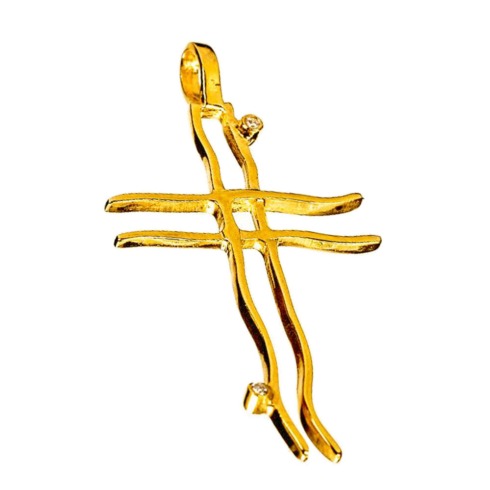 Σταυρός Γυναικείος Χειροποίητος Κίτρινος Χρυσός χωρίς αλυσίδα κ14 Gatsa κωδ ΣΤ1237
