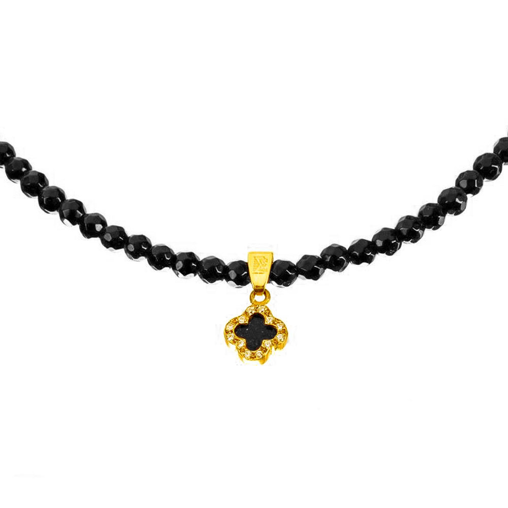 Σταυρός Χρυσός Κίτρινος με αλυσίδα με χάντρες μαύρες κ14 Gatsa κωδ ΣΤ1263