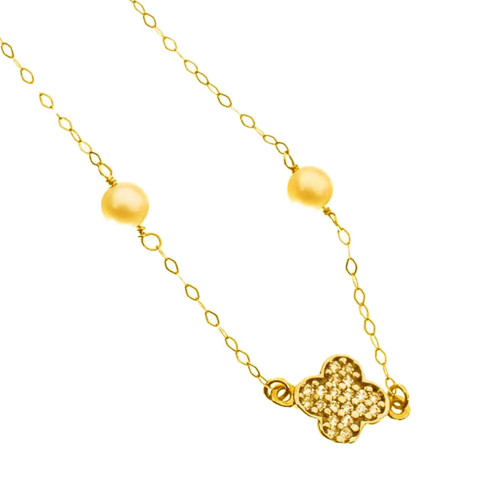 Βραχιόλι Κίτρινο Χρυσό με σταυρό και μαργαριτάρια κ14 Gatsa κωδ ΒΡ2298