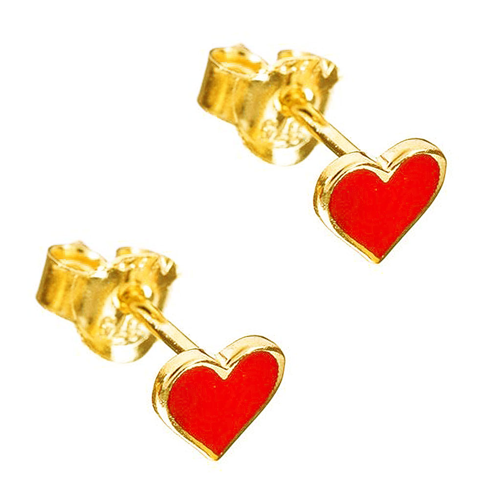 Σκουλαρίκι Καρδιά Κόκκινο Σμάλτο Κίτρινο Χρυσό κ9 Al’oro ΣΚ2754