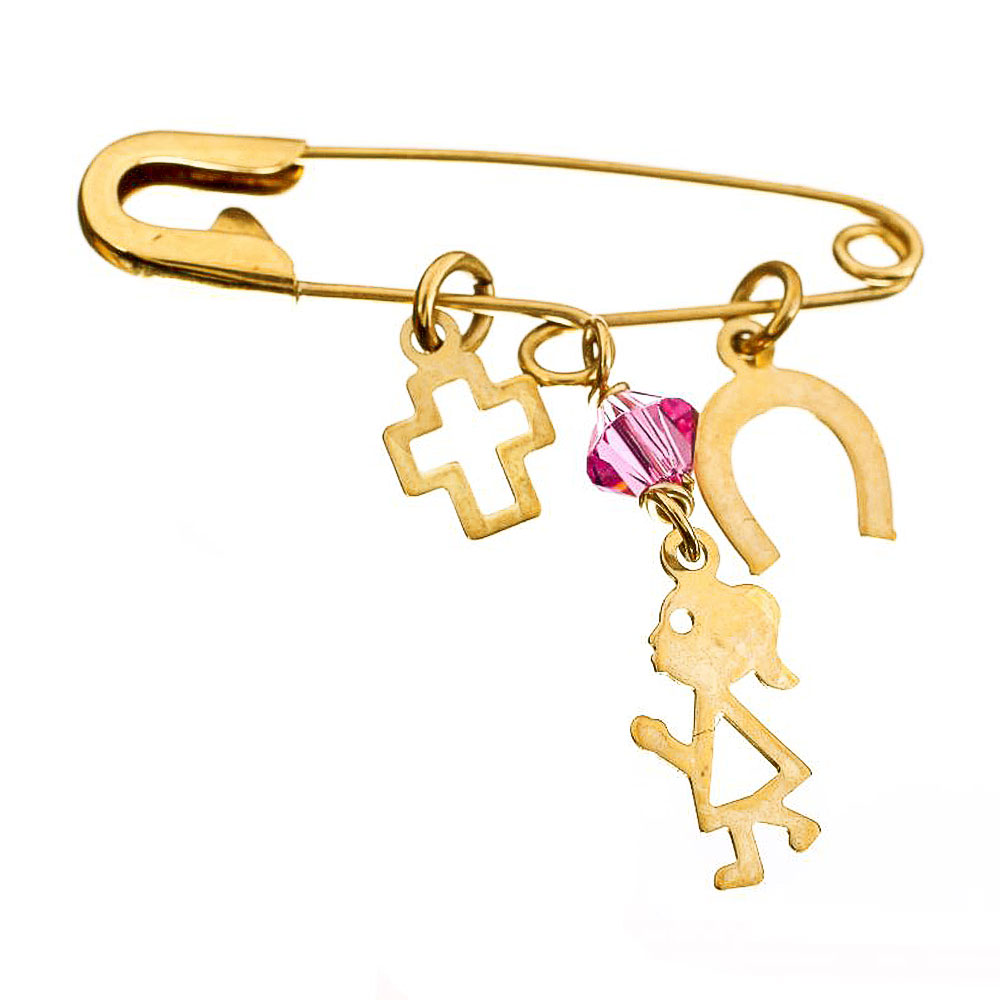 Φυλακτό Χρυσό Παραμάνα με κοριτσάκι,πέταλο και σταυρό κ9 GATSA κωδ ΦΛ3435