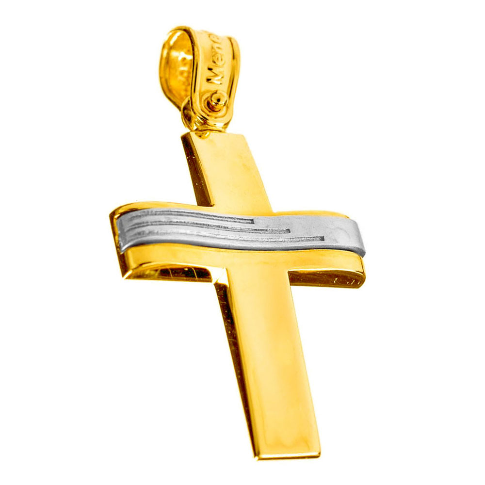 Σταυρός Ανδρικός Δίχρωμος Χρυσός κ14 χωρίς αλυσίδα Μenekou κωδ ΣΤ1060