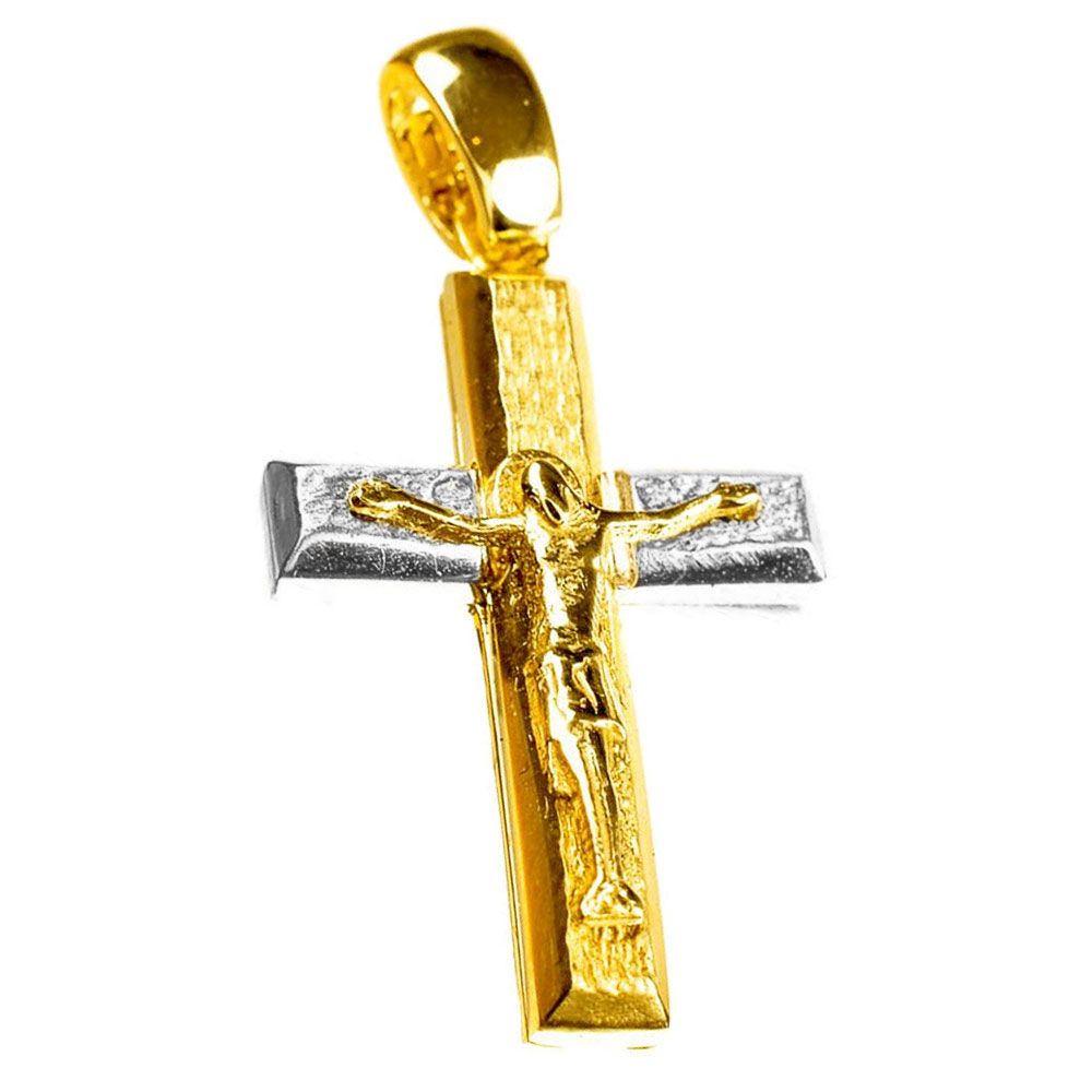 Σταυρός Ανδρικός Δίχρωμος Χρυσός με Εσταυρωμένο χωρίς αλυσίδα κ14 Gatsa κωδ ΣΤ0119