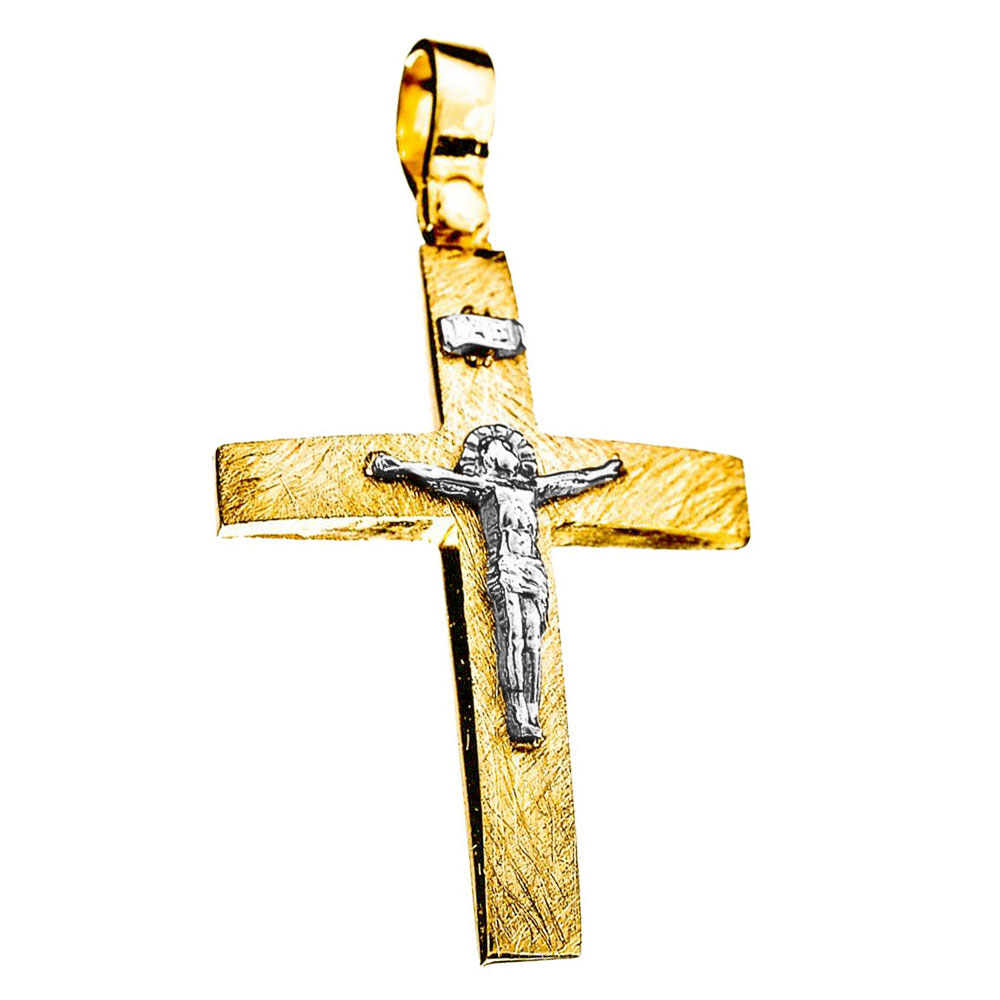 Σταυρός Ανδρικός Δίχρωμος κ14 με Εσταυρωμένο χωρίς αλυσίδα Alorado κωδ ΣΤ373