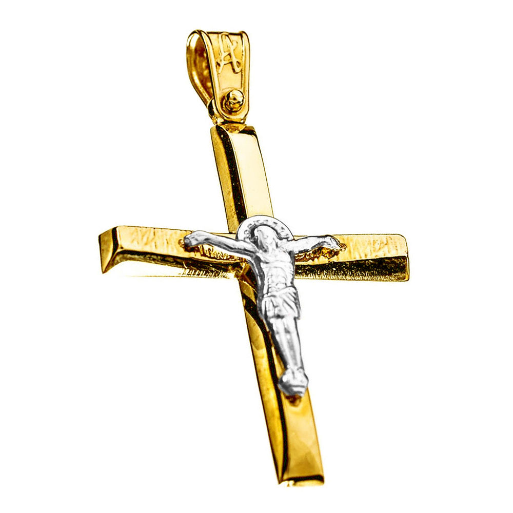 Σταυρός Ανδρικός κ14 Δίχρωμος με Εσταυρωμένο χωρίς αλυσίδα, Alorado κωδ ΣΤ4054