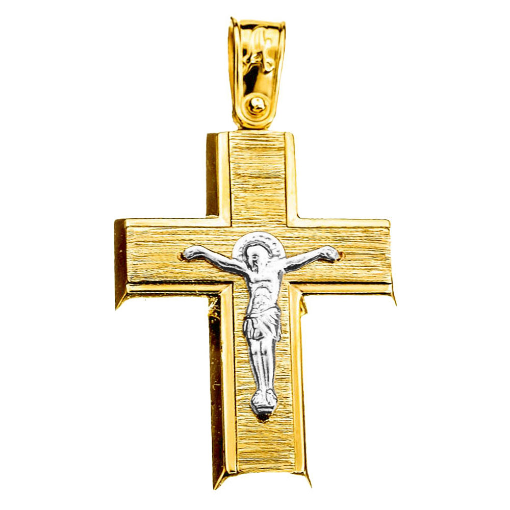 Σταυρός Ανδρικός με Εσταυρωμένο Δίχρωμος κ14 χωρίς αλυσίδα Alorado κωδ ΣΤ3856