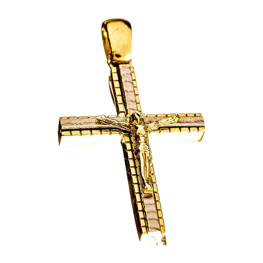 Σταυρός Γυναικείος Δίχρωμος Χρυσός Διπλής Όψεως με Εσταυρωμένο χωρίς αλυσίδα κ14 Gatsa κωδ ΣΤ0143