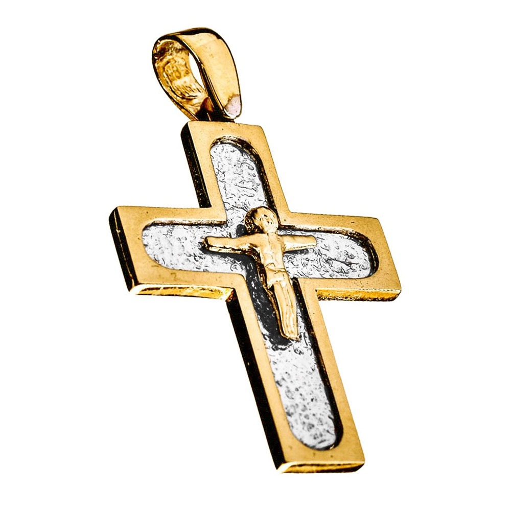 Σταυρός Γυναικείος Δίχρωμος Χρυσός με Εσταυρωμένο χωρίς αλυσίδα κ14 Gatsa κωδ ΣΤ0153
