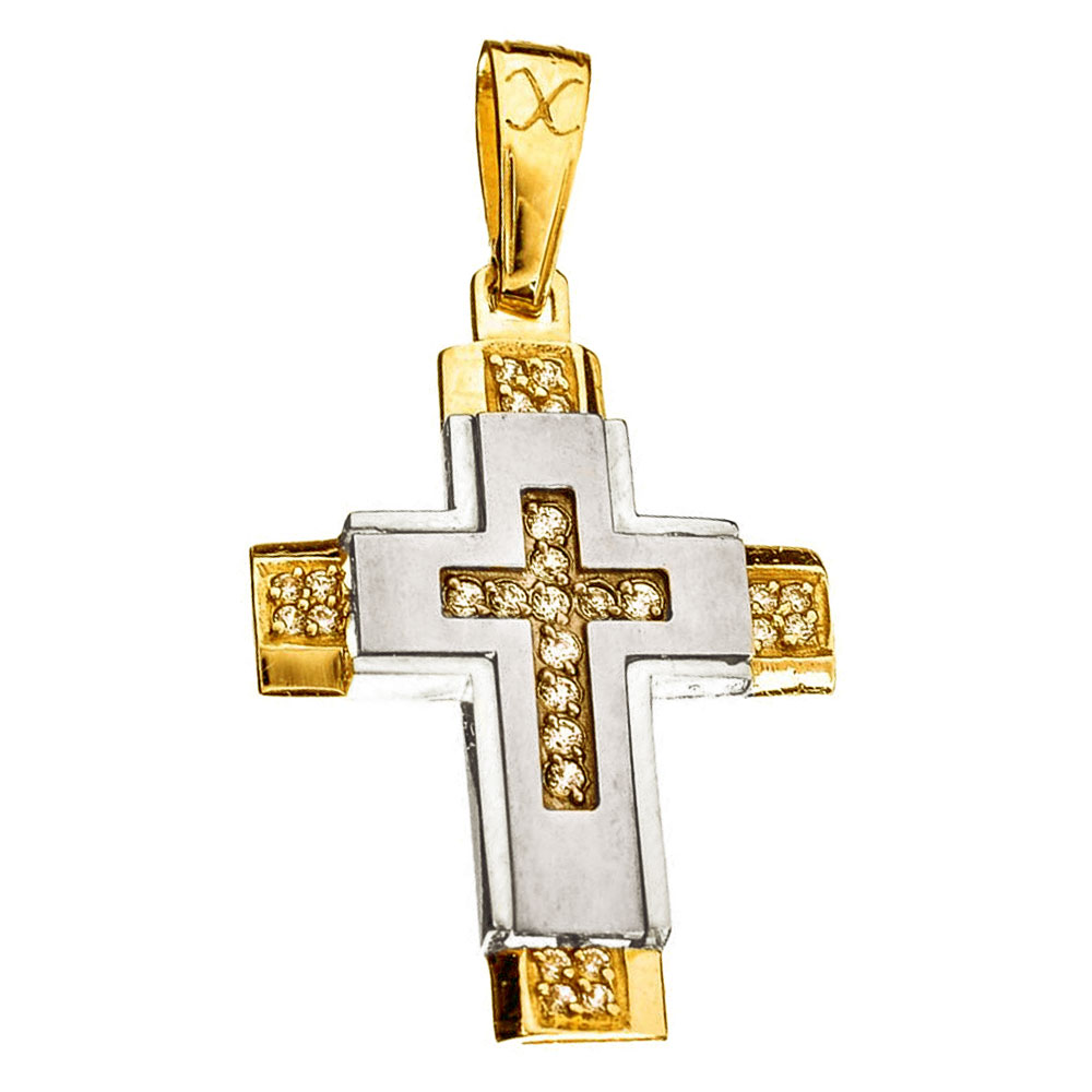 Σταυρός Γυναικείος Δίχρωμος Χρυσός χωρίς αλυσίδα κ14 Gatsa κωδ ΣΤ0530