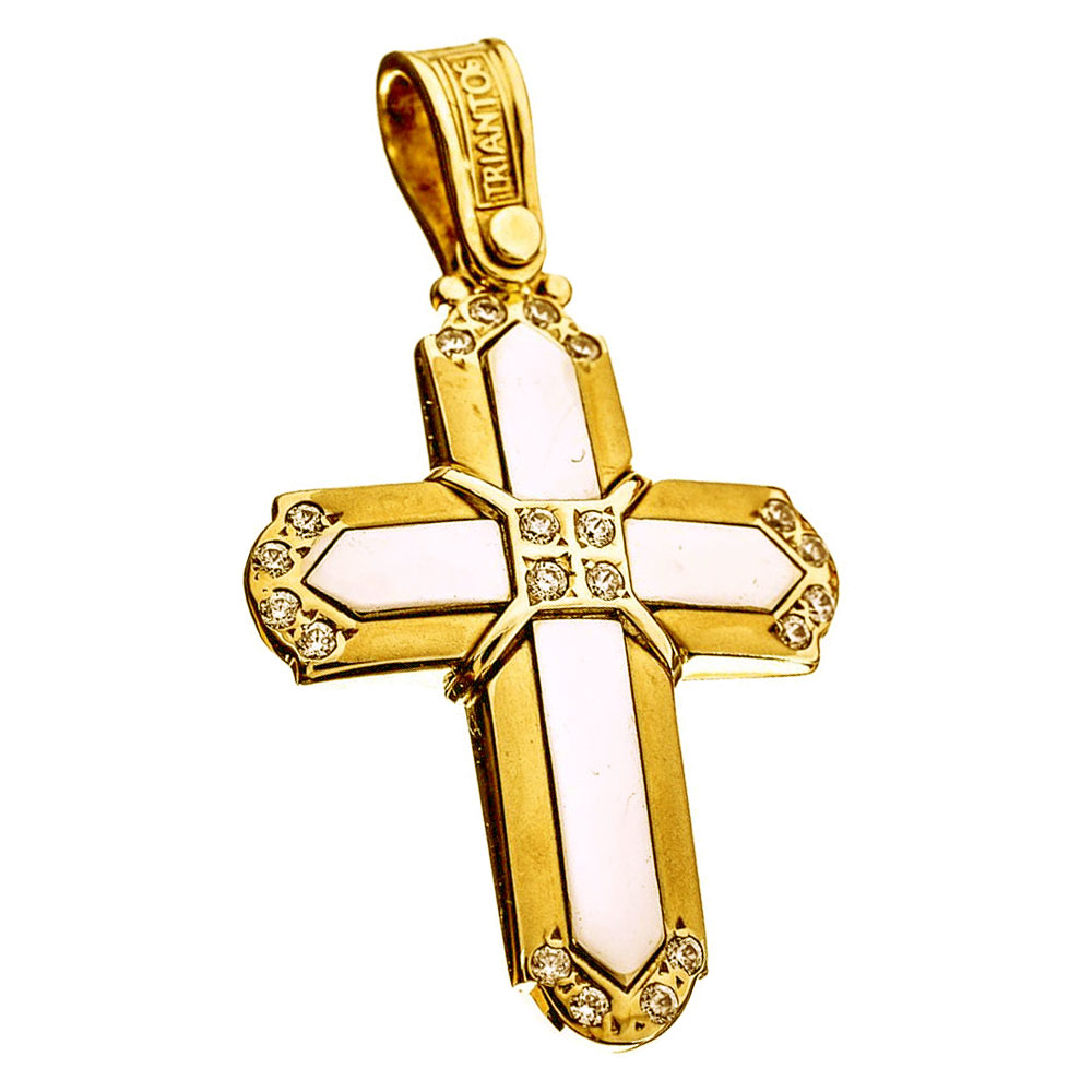 Σταυρός Γυναικείος Χρυσός με πέτρες κ14 χωρίς αλυσίδα Triantos κωδ ΣΤ0124