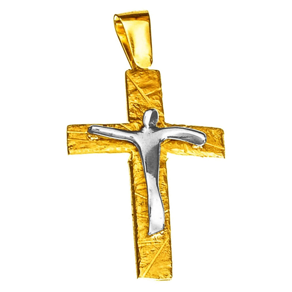 Σταυρός Χειροποίητος κ14 με Εσταυρωμένο Δίχρωμος Χρυσός χωρίς αλυσίδα Gatsa κωδ ΣΤ0223