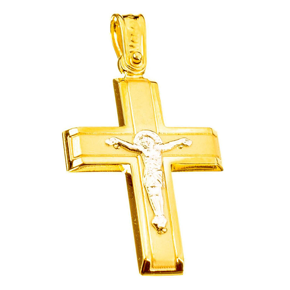 Σταυρός Ανδρικός Δίχρωμος με εσταυρωμένο χωρίς αλυσίδα κ14 Menekou κωδ ΣΤ4513