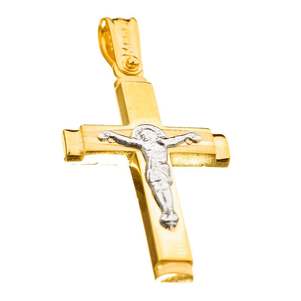 Σταυρός Ανδρικός Δίχρωμος κ14 με Εσταυρωμένο χωρίς αλυσίδα Gatsa κωδ ΣΤ5232