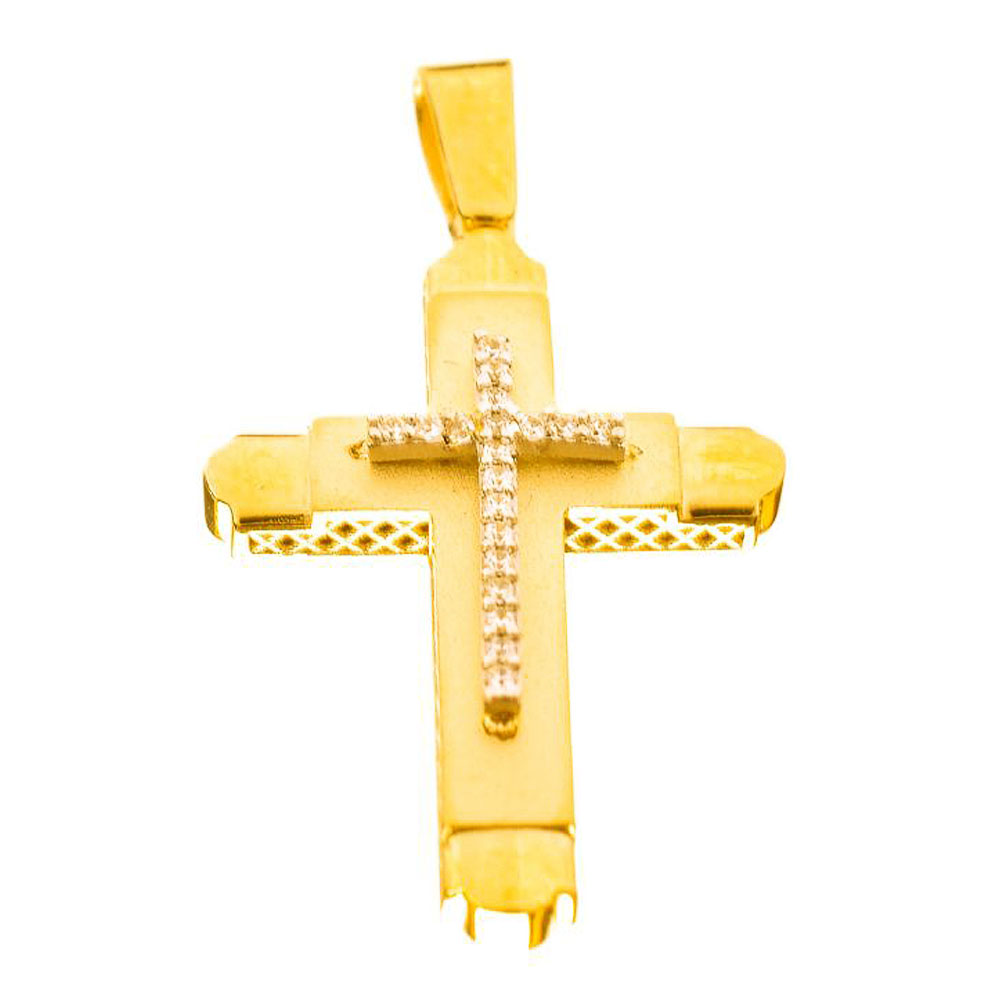 Σταυρός Κίτρινος Χρυσός με zirgon χωρίς αλυσίδα κ14 Gatsa ΣΤ5238