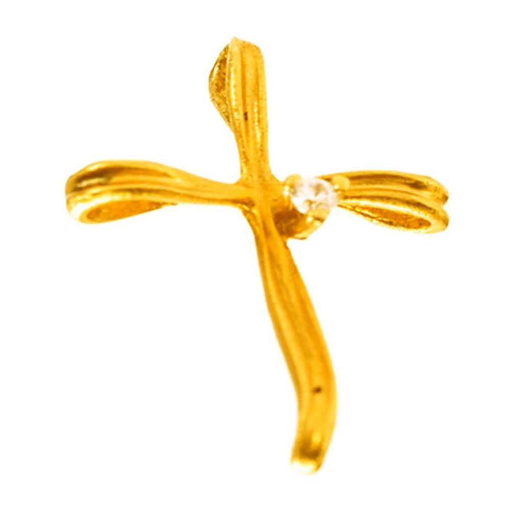 Σταυρός Μικρός Κίτρινος Χρυσός με Ζιργκόν Χειροποίητος κ14 Gatsa κωδ ΚΛ4939