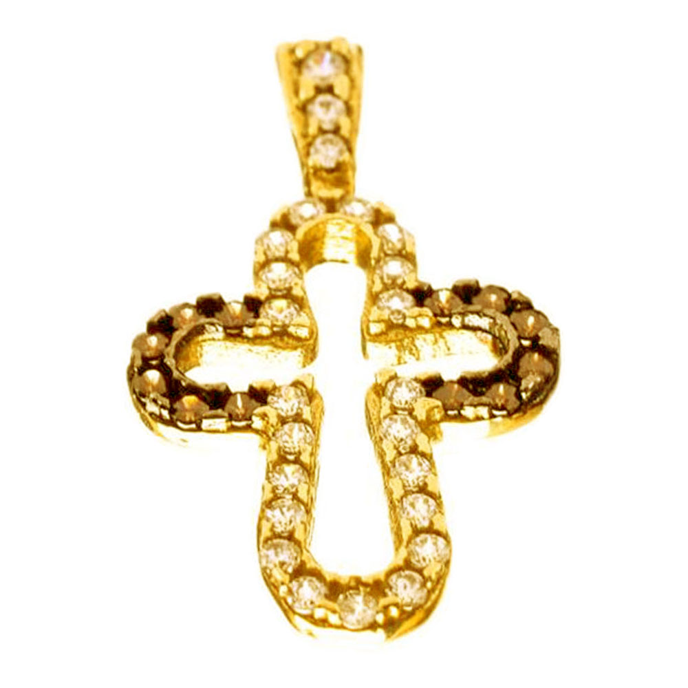 Σταυρός Μικρός Κίτρινος Χρυσός με Ζιργκόν άσπρα και μαύρα κ14 Gatsa κωδ ΚΛ4943