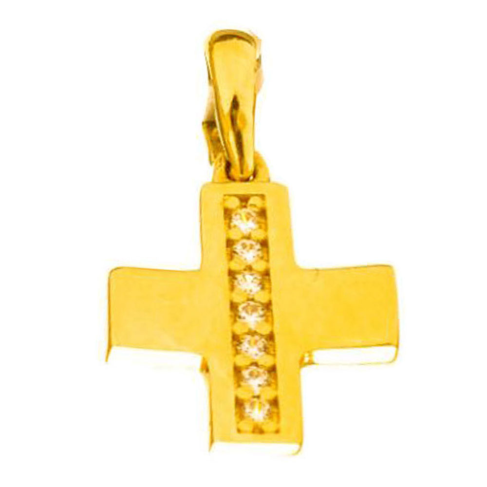 Σταυρός Μικρός Κίτρινος Χρυσός με Ζιργκόν χωρίς αλυσίδα κ14 Gatsa κωδ ΚΛ5038