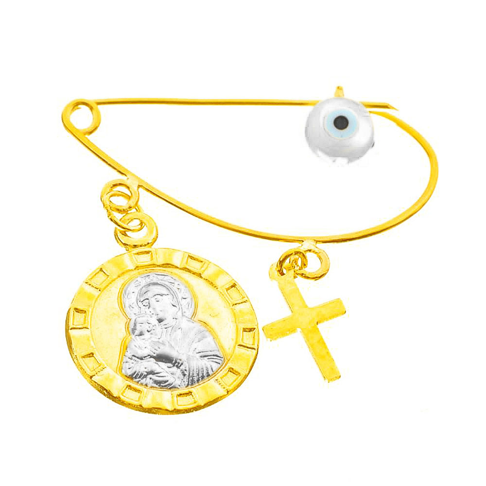 Φυλακτό Παναγία με σταυρό και μάτι Δίχρωμο Χρυσό κ9 Gatsa Φ5167