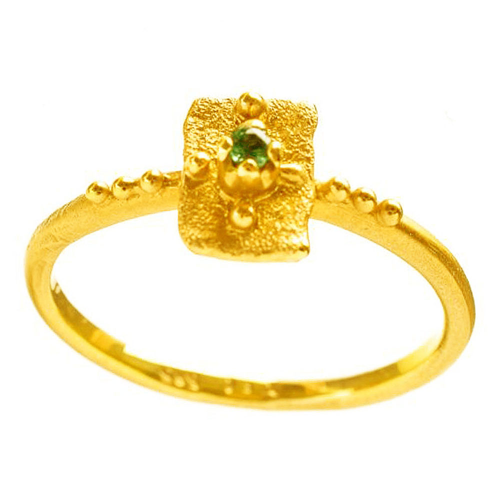 Δαχτυλίδι Χειροποίητο Κίτρινο Χρυσό με πράσινο Ζιργκόν κ14 Νο 53,Gatsa κωδ ΔΑ5345
