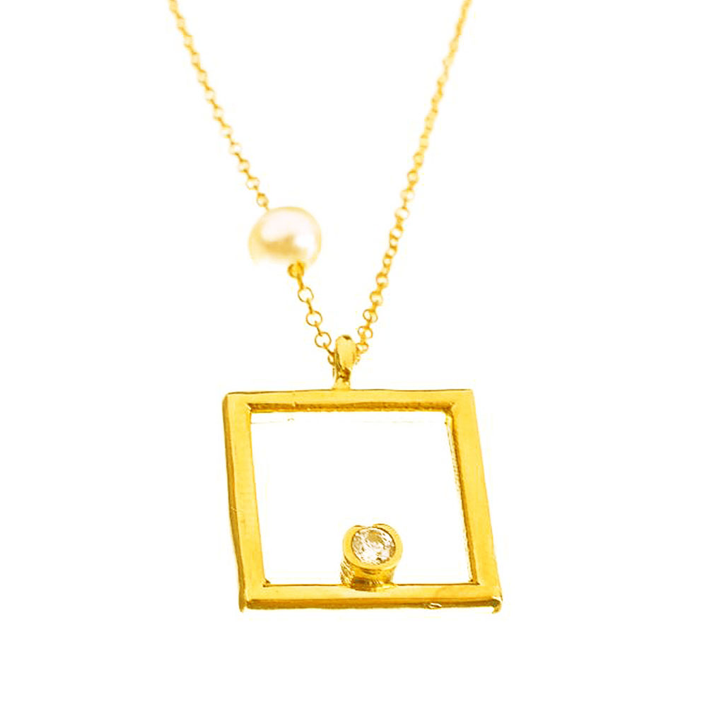 Κολιέ Κίτρινο Χρυσό με Ζιργκόν άσπρο και μαργαριτάρι κ14 Gatsa κωδ ΚΛ5466
