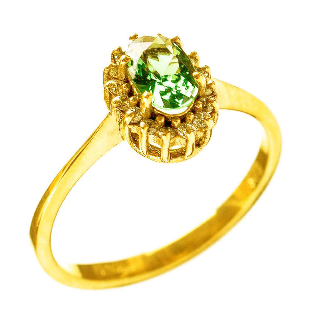 Δακτυλίδι Ροζέτα σε Κίτρινο Χρυσό κ14 με άσπρα και πράσινο zirgon Νο 53,Gatsa ΔΤ5490