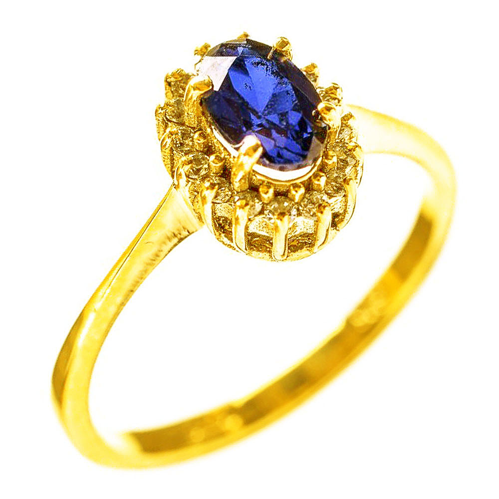Δακτυλίδι Ροζέτα σε Κίτρινο Χρυσό κ14 με άσπρα και μπλε zirgon Gatsa Νο 53,ΔΤ5495