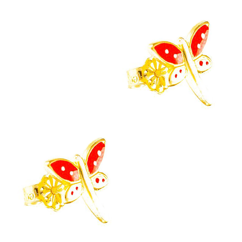 Σκουλαρίκια Παιδικά Κίτρινα Χρυσά Λιβελούλα με σμάλτο κ9 Gatsa κωδ ΣΚ0135