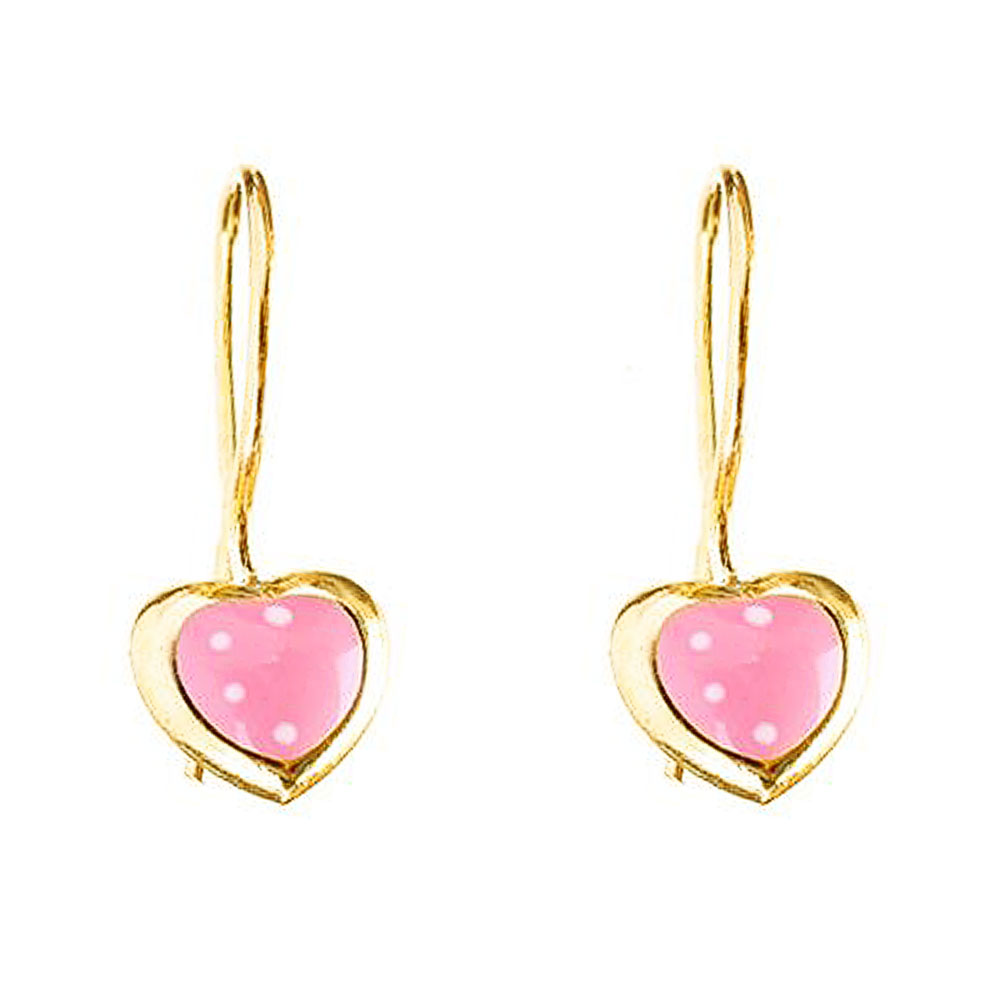 Σκουλαρίκια Παιδικά Κίτρινα Χρυσά Καρδιά Ροζ με σμάλτο κ9 Gatsa κωδ ΣΚ0257